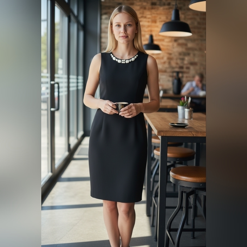 Jones New York Black Dress with White Stones